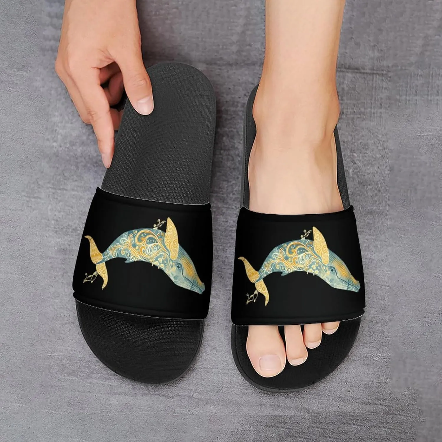 Blue Whale Ocean Non Slip Slides Sandals for Women Men Quick Drying Shower Shoes for Bathroom Pool Beach