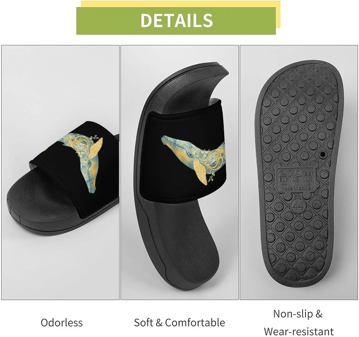 Blue Whale Ocean Non Slip Slides Sandals for Women Men Quick Drying Shower Shoes for Bathroom Pool Beach