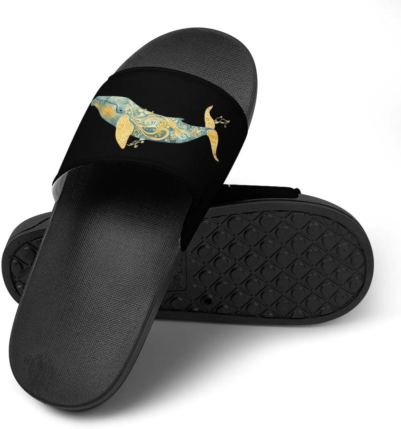 Blue Whale Ocean Non Slip Slides Sandals for Women Men Quick Drying Shower Shoes for Bathroom Pool Beach