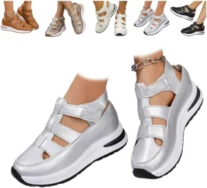 Bootara Women'S Plus Size Hollow-Out Casual Sandals, Closed Toe Platform Sandals Height-Boosting Thick Sole