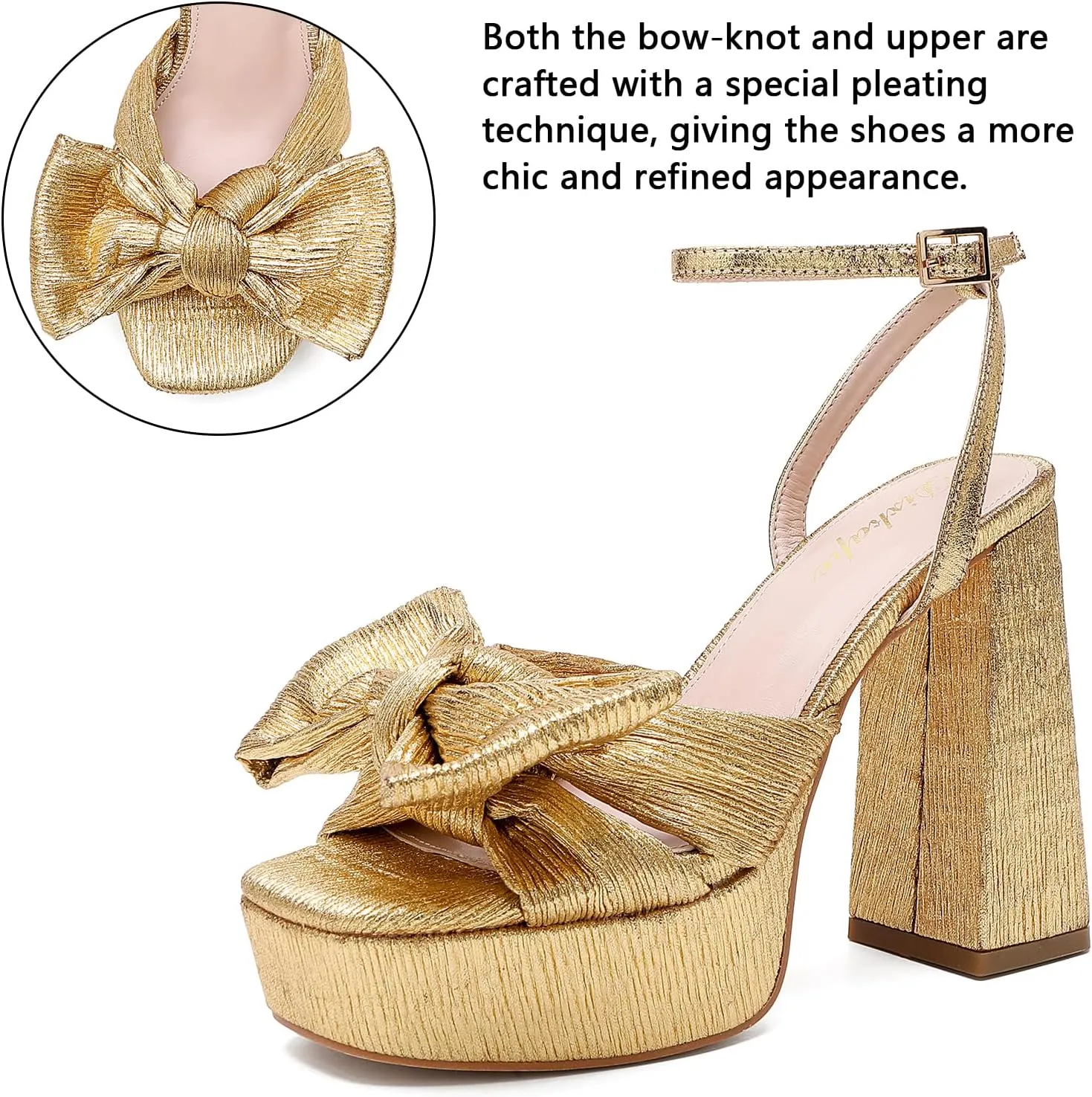Bow Platform Heels for Women Ankle Strap Heeled Sandals Womens Chunky Block High Heels for Party Prom womens dress shoes