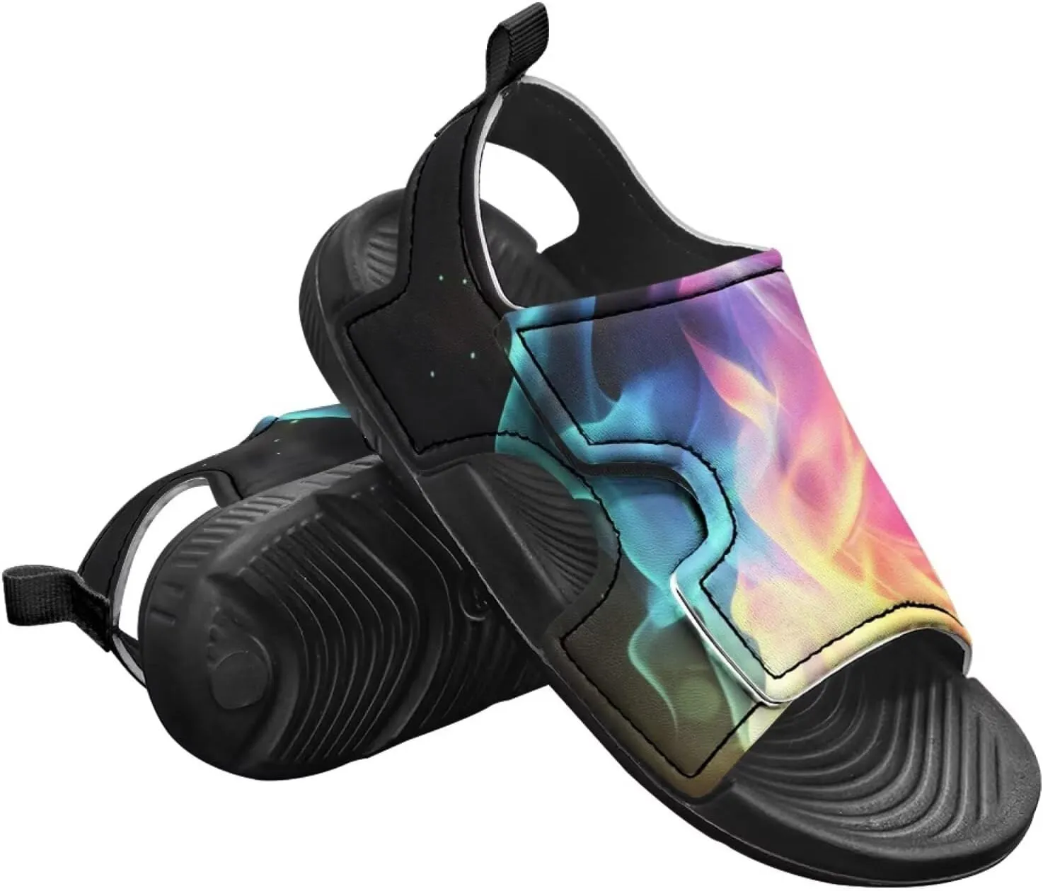 Boys Flame Sandals Kids Open Toe Outdoor Hiking Sandals Lightweight Athletic Beach Water Sport Shoes Adjustable