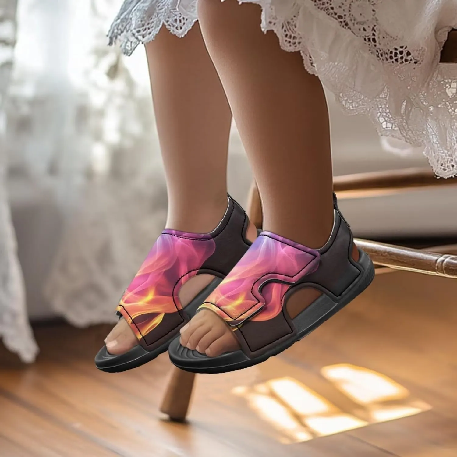 Boys Flame Sandals Kids Open Toe Outdoor Hiking Sandals Lightweight Athletic Beach Water Sport Shoes Adjustable