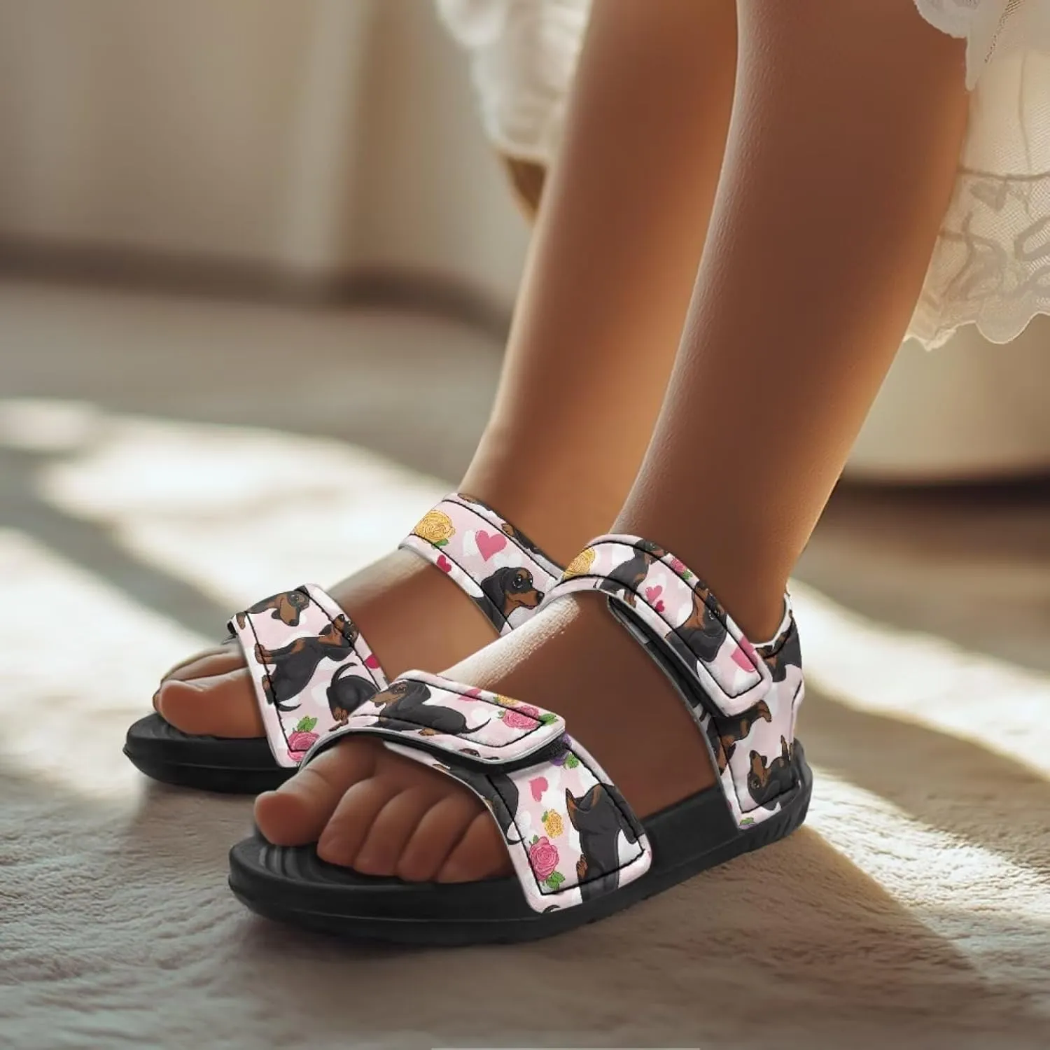 Boys Girls Sandals Cute Dachshund Print Kids Athletic Sport Sandals Open Toe Fashion Outdoor Hiking Shoes for Summer
