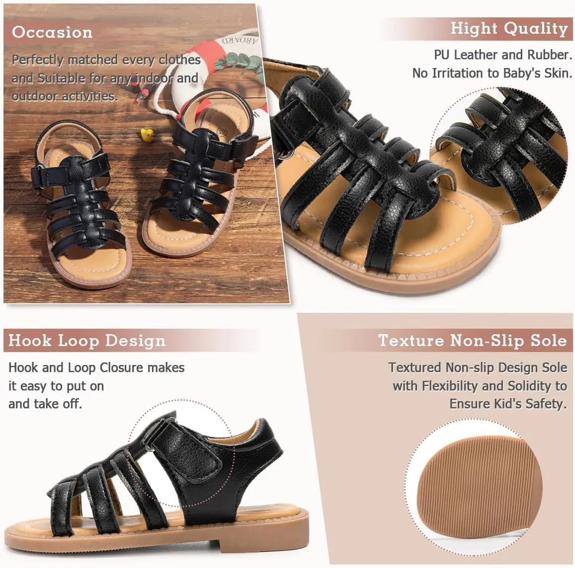 Boys Girls Sandals Open Toe Breathable Princess Non-Slip Flats Summer Beach Lightweight Rubber Sole Sandals (Toddler/Little Kid)