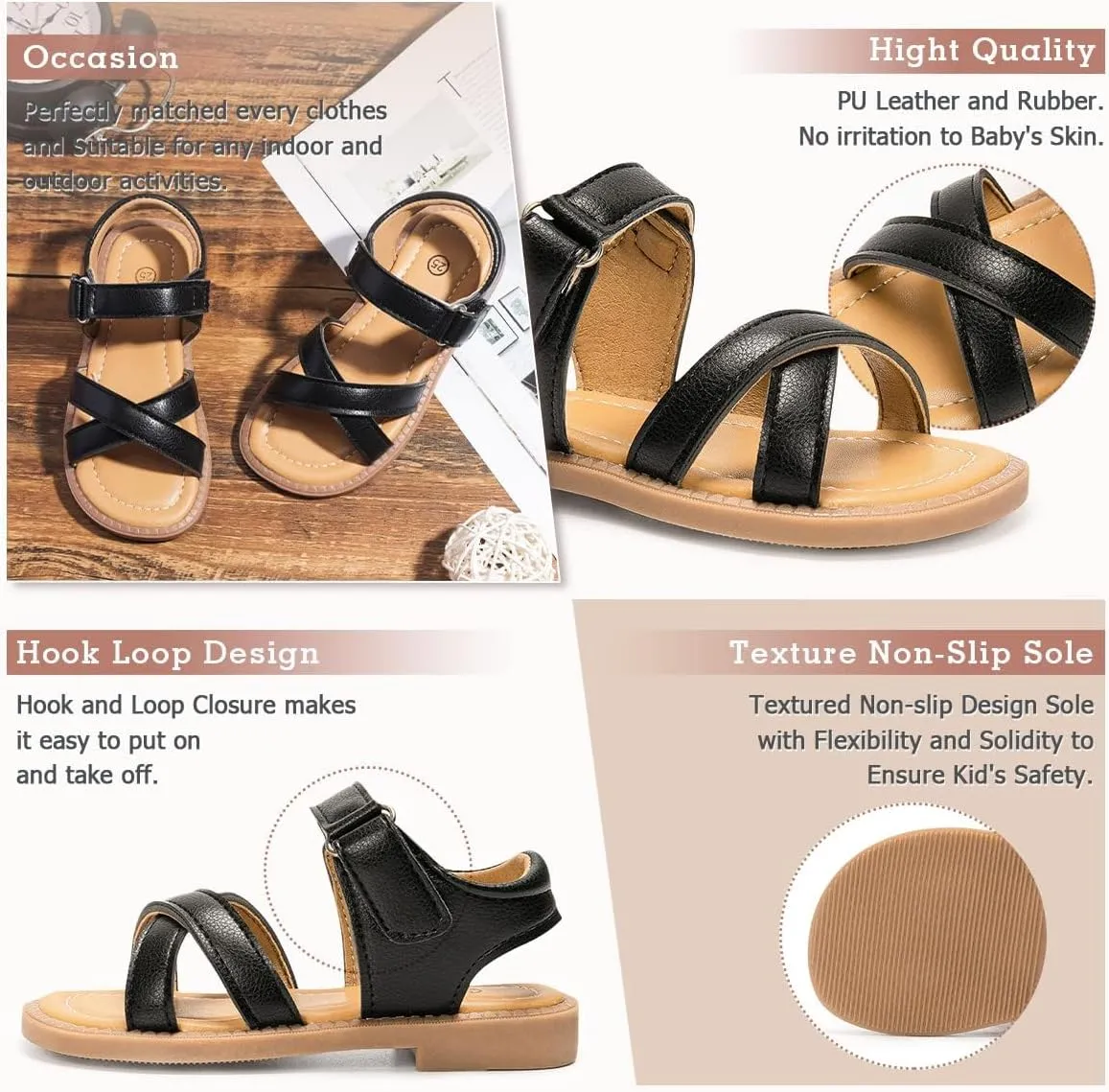 Boys Girls Sandals Open Toe Breathable Princess Non-Slip Flats Summer Beach Lightweight Rubber Sole Sandals (Toddler/Little Kid)
