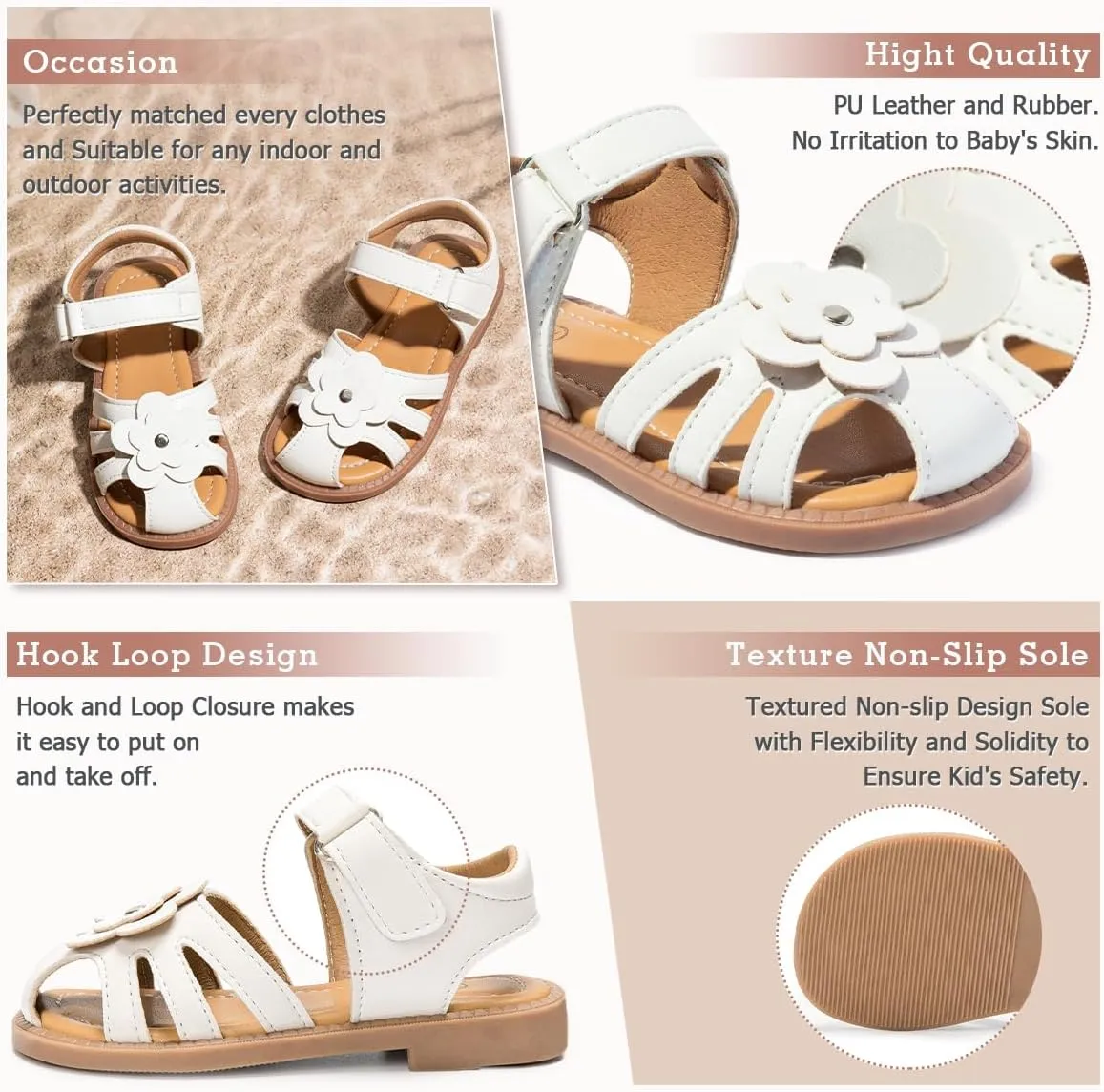 Boys Girls Sandals Open Toe Breathable Princess Non-Slip Flats Summer Beach Lightweight Rubber Sole Sandals (Toddler/Little Kid)