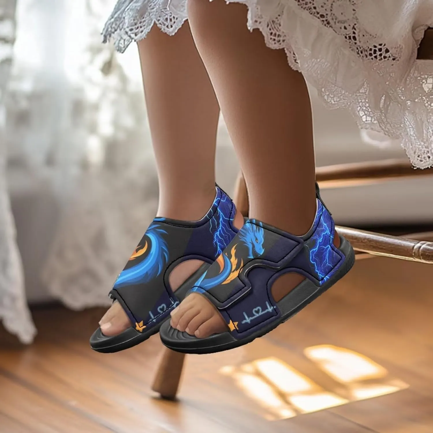 Boys Sandals Summer Kids Shoes Fire Dragon Print Open Toe Sport Outdoor Athletic Sandals Quick Dry Water Shoes
