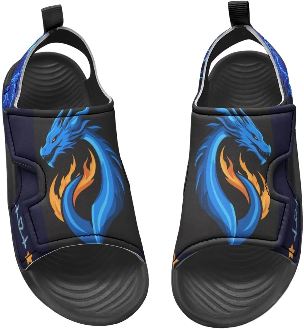 Boys Sandals Summer Kids Shoes Fire Dragon Print Open Toe Sport Outdoor Athletic Sandals Quick Dry Water Shoes