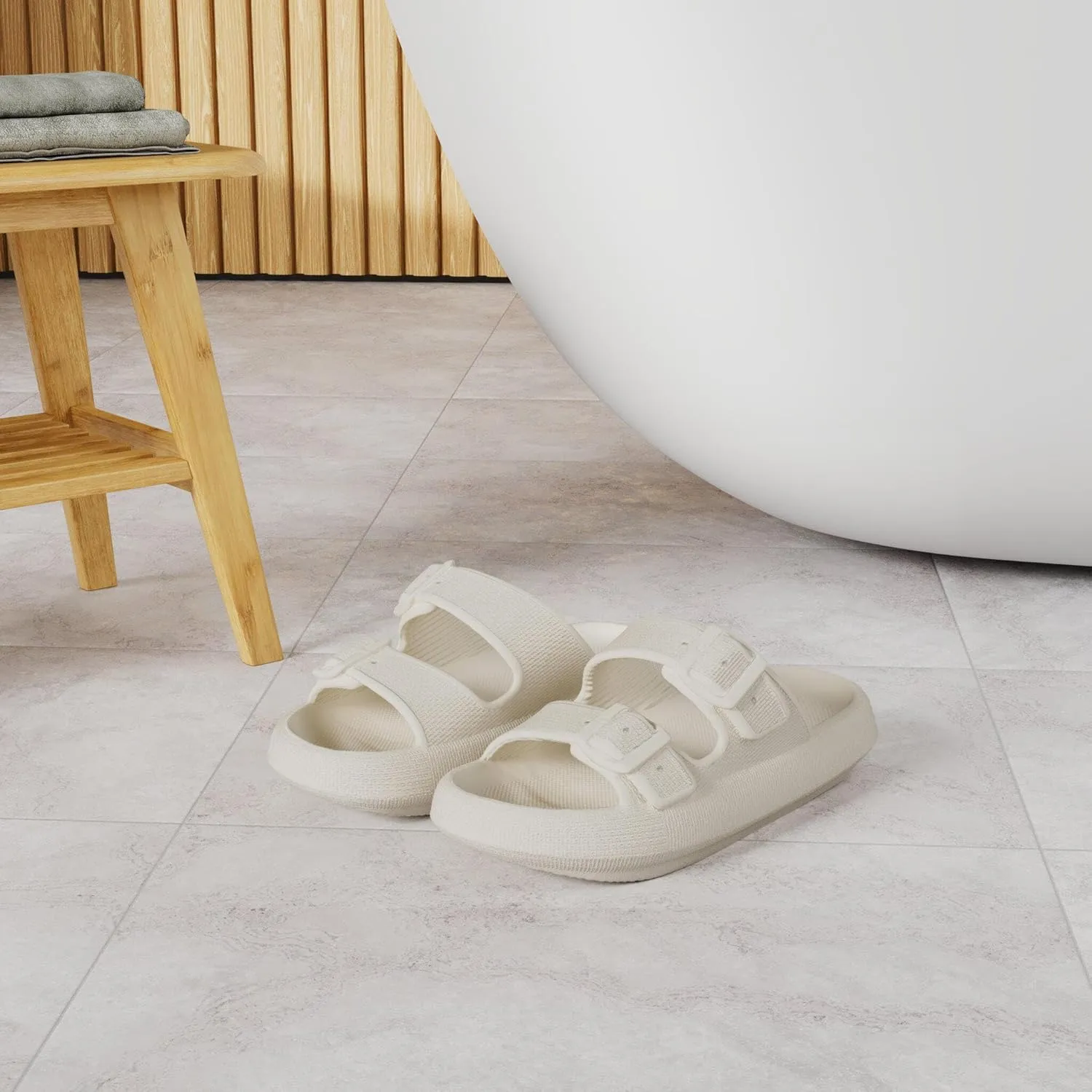 BRONAX Pillow Slippers for Women and Men | Adjustable Double Buckle Shower Slides | Cushioned Thick Sole Sandals