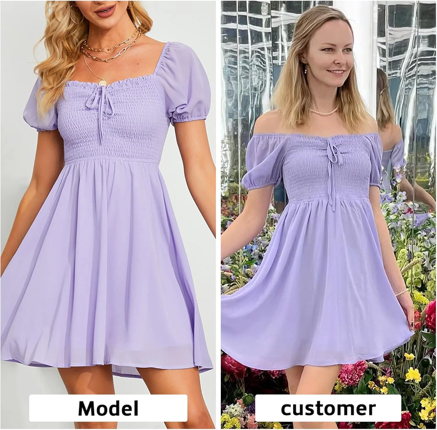 Byinns Women's Sweetheart Neckline Dress Smocked Sundress Puff Short Sleeve Drawstring Dresses