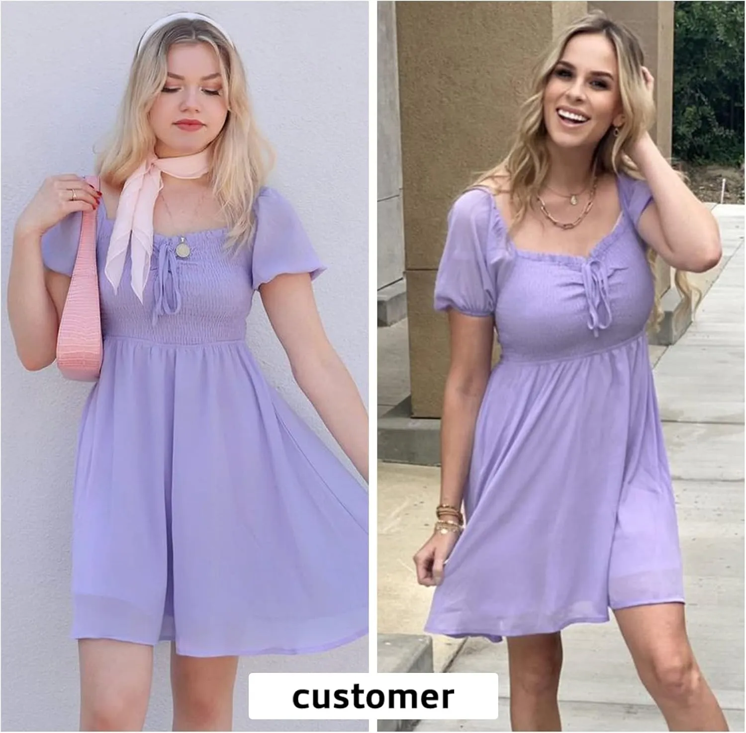 Byinns Women's Sweetheart Neckline Dress Smocked Sundress Puff Short Sleeve Drawstring Dresses