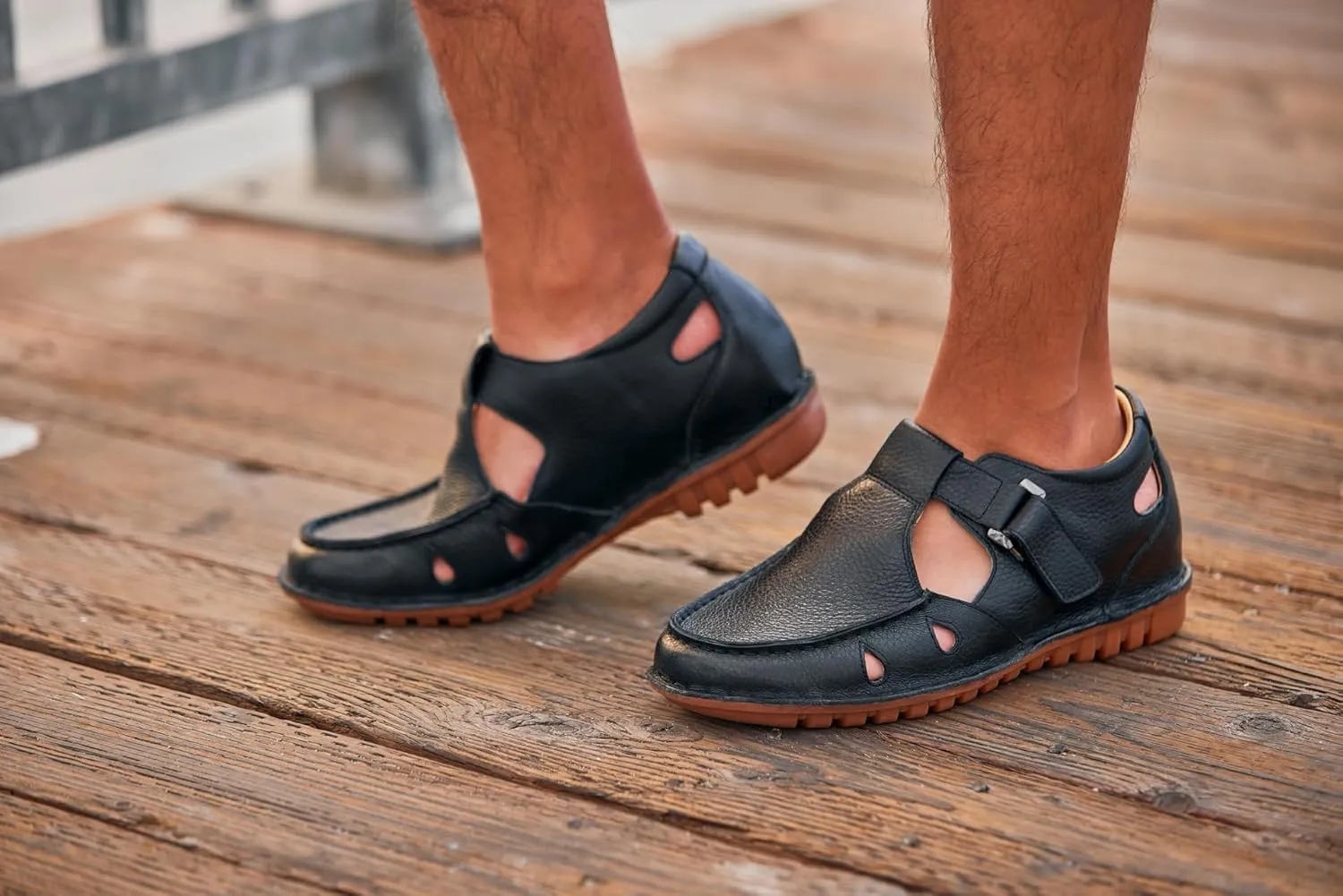 CALTO Men's Invisible Height Increasing Elevator Shoes - Black Premium Leather Lightweight Casual Fisherman Sandals - 2.8 Inches Taller - K0751 - Size 7.5 D(M) US