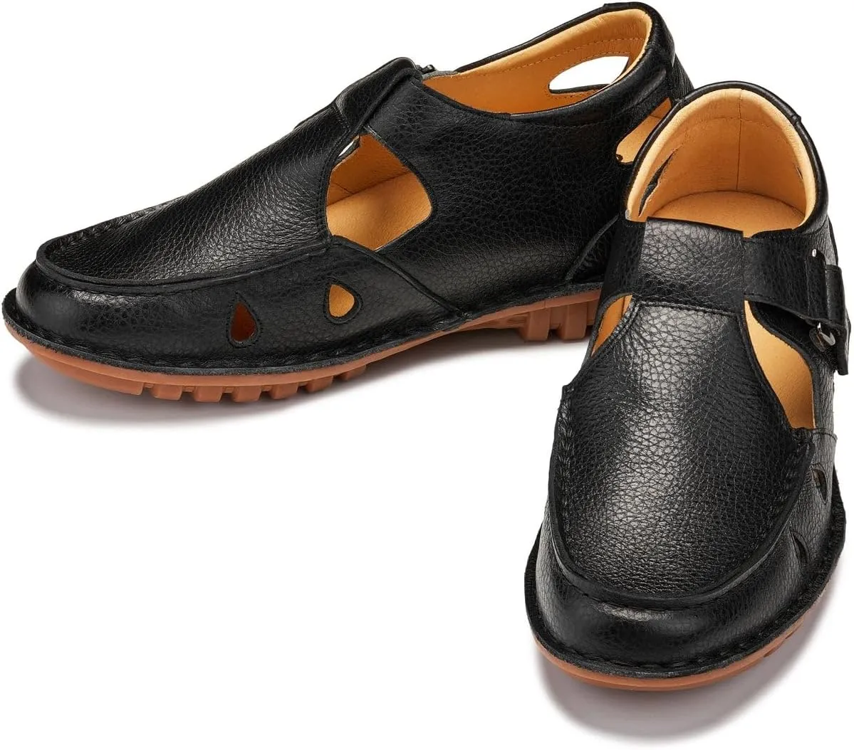 CALTO Men's Invisible Height Increasing Elevator Shoes - Black Premium Leather Lightweight Casual Fisherman Sandals - 2.8 Inches Taller - K0751 - Size 7.5 D(M) US