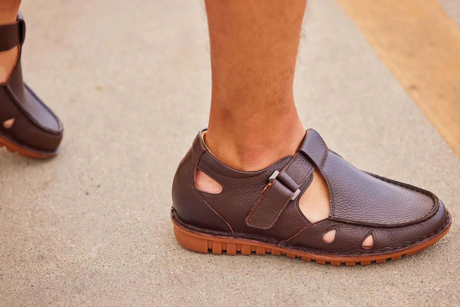 CALTO Men's Invisible Height Increasing Elevator Shoes - Coffee Brown Premium Leather Lightweight Casual Fisherman Sandals - 2.8 Inches Taller - K0752 - Size 8 D(M) US
