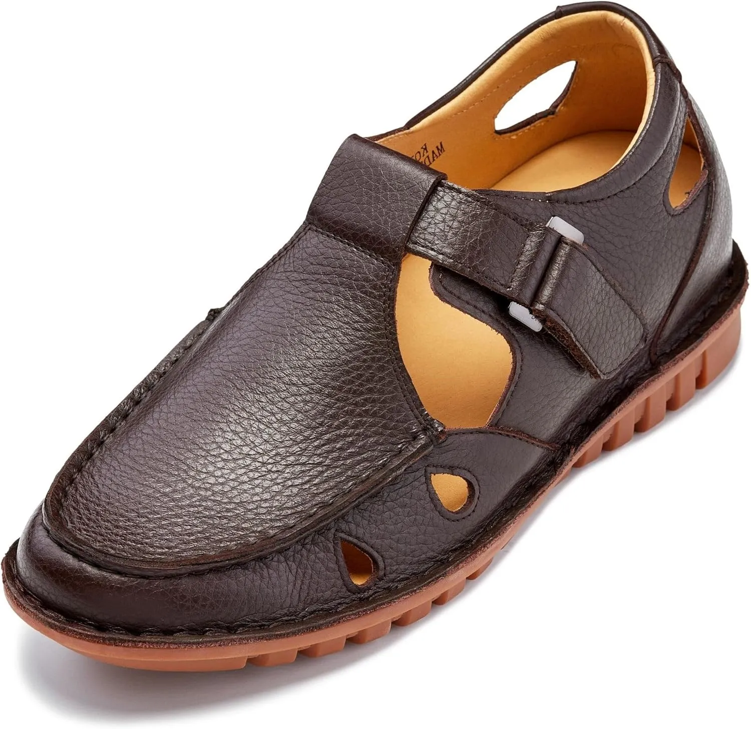 CALTO Men's Invisible Height Increasing Elevator Shoes - Coffee Brown Premium Leather Lightweight Casual Fisherman Sandals - 2.8 Inches Taller - K0752 - Size 8 D(M) US
