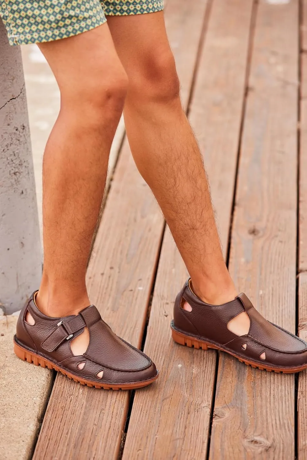CALTO Men's Invisible Height Increasing Elevator Shoes - Coffee Brown Premium Leather Lightweight Casual Fisherman Sandals - 2.8 Inches Taller - K0752 - Size 8 D(M) US