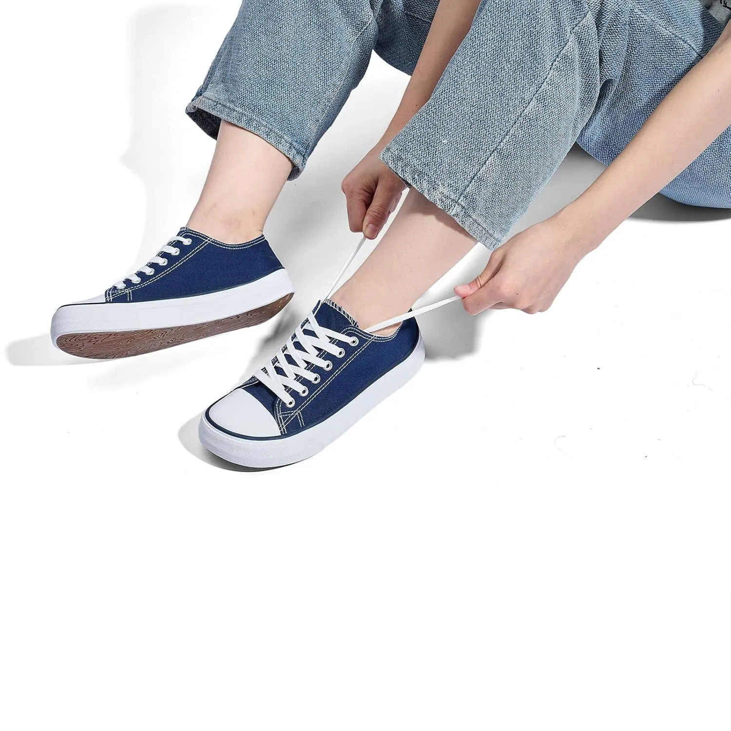 Canvas Shoes for Women Classic Fashion Sneakers Lace Up Low Top Canvas Casual Sneakers Lightweight Breathable Comfort Wide Toe Shoes