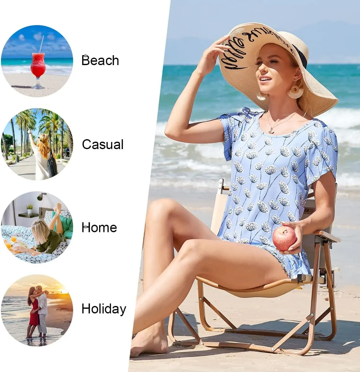 CATHY Womens T-Shirts 2025 Summer Tops Short Sleeve Crewneck Blouse M-3XL