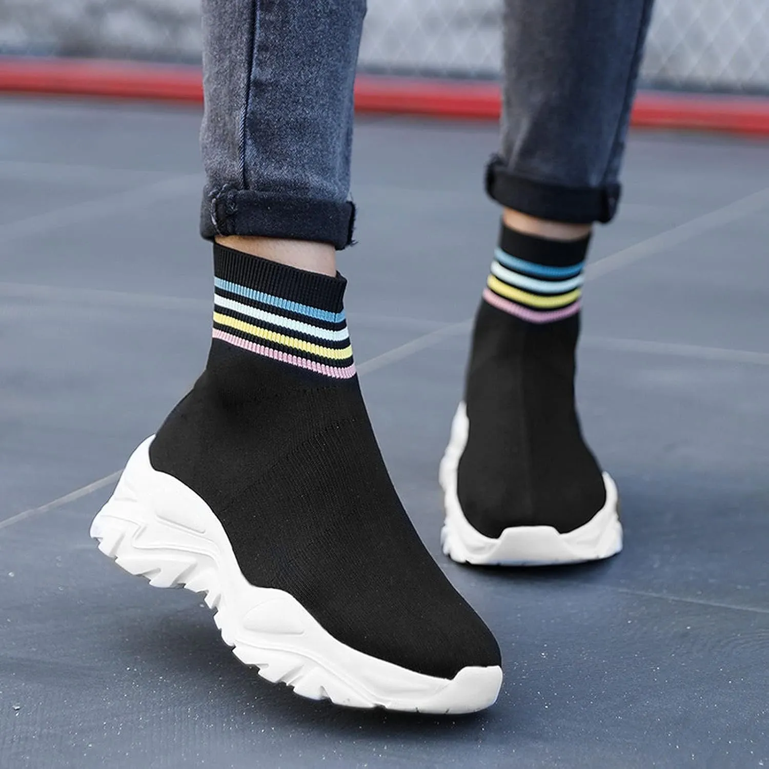 CERYTHRINA Womens Mens Walking Shoes High Top Athletic Running Knit Mesh Socks Shoes Road Gym Fashion Sneakers