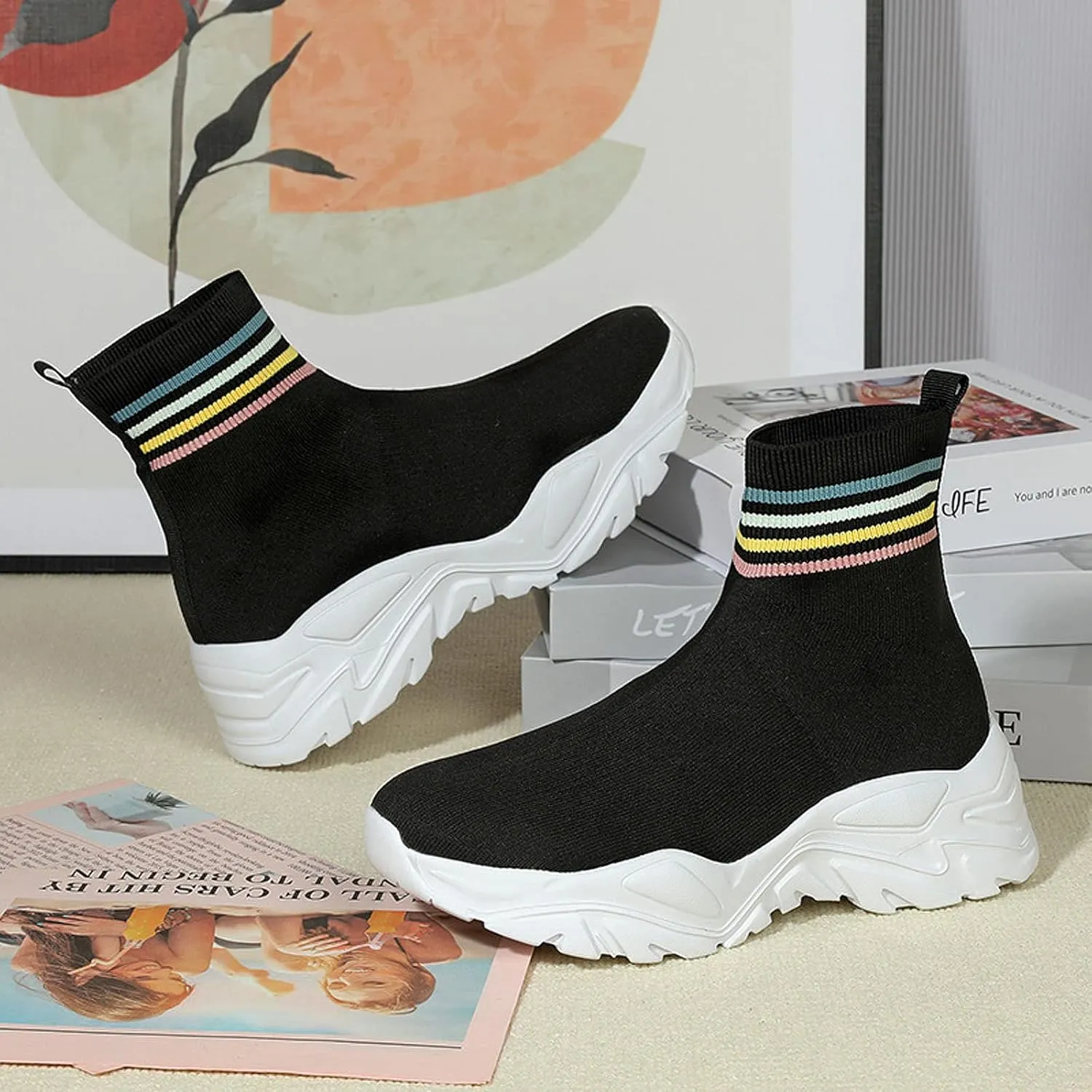 CERYTHRINA Womens Mens Walking Shoes High Top Athletic Running Knit Mesh Socks Shoes Road Gym Fashion Sneakers