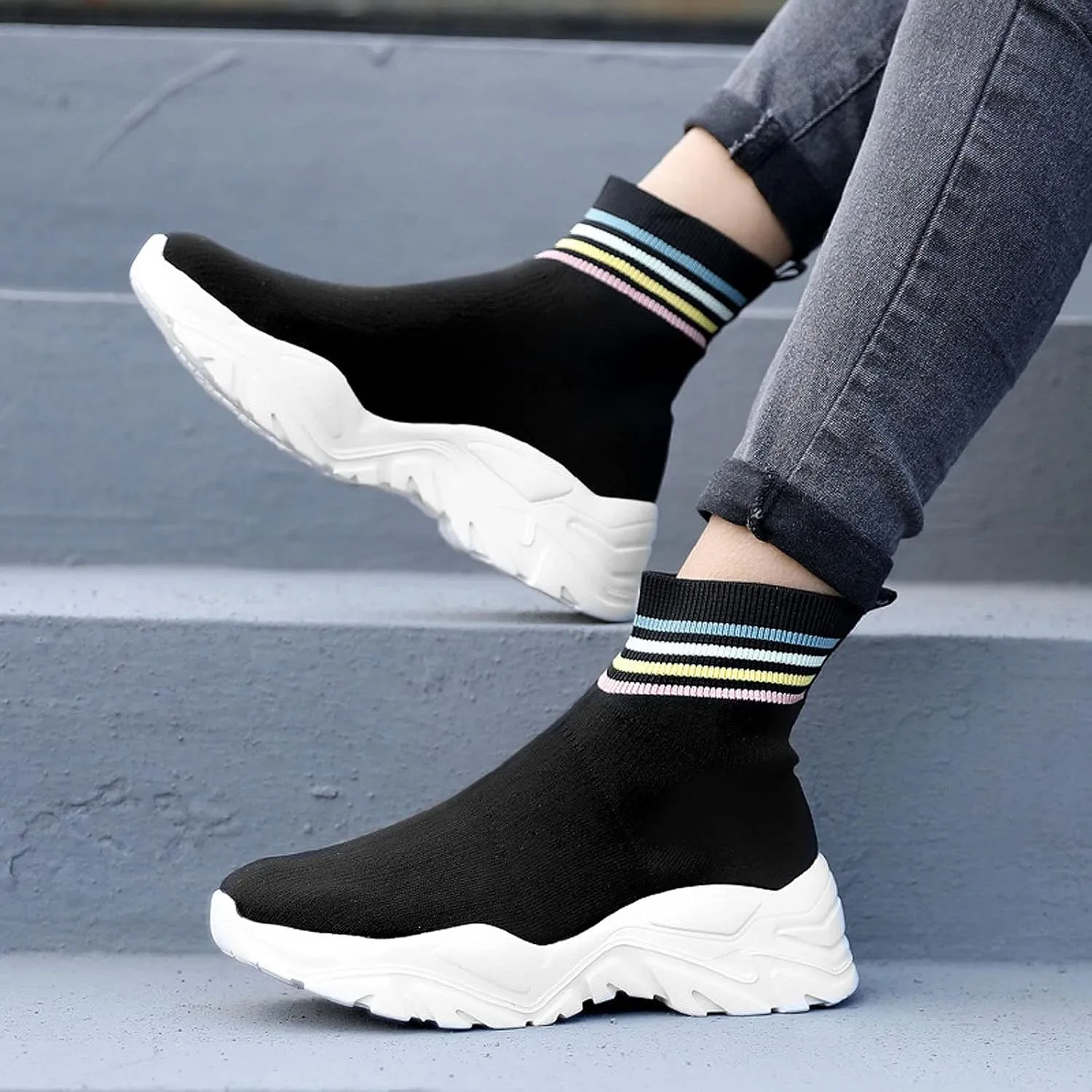 CERYTHRINA Womens Mens Walking Shoes High Top Athletic Running Knit Mesh Socks Shoes Road Gym Fashion Sneakers