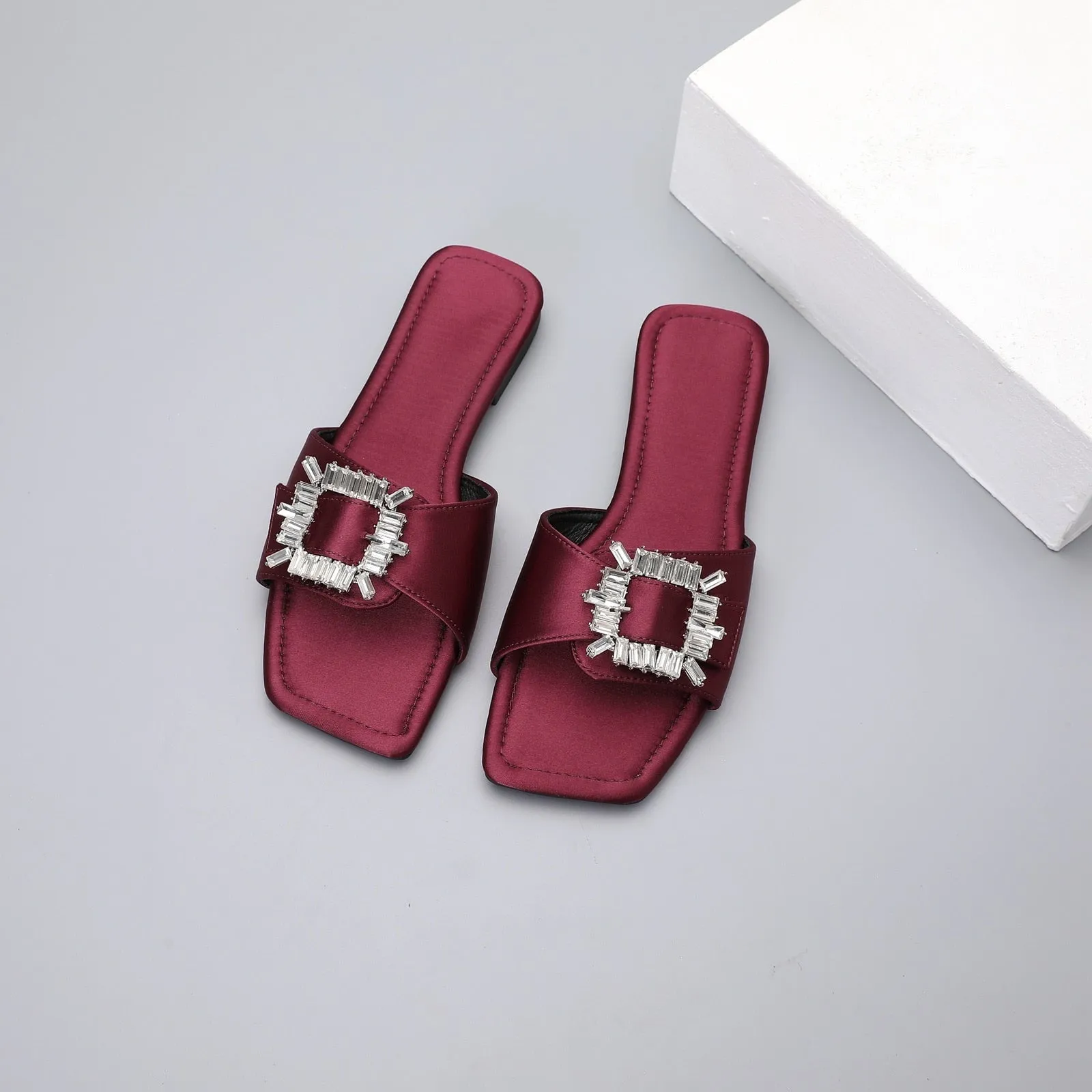 Chaitali Rhinestone Buckled Satin Slippers - 5 Colors