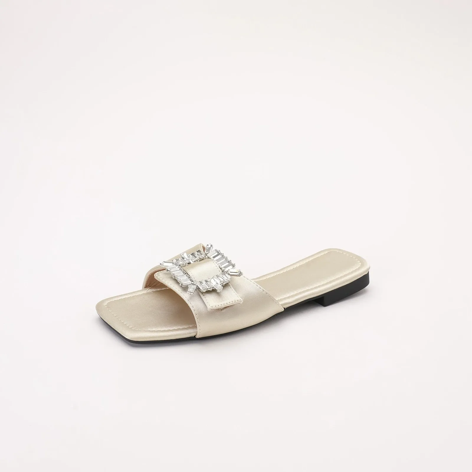 Chaitali Rhinestone Buckled Satin Slippers - 5 Colors