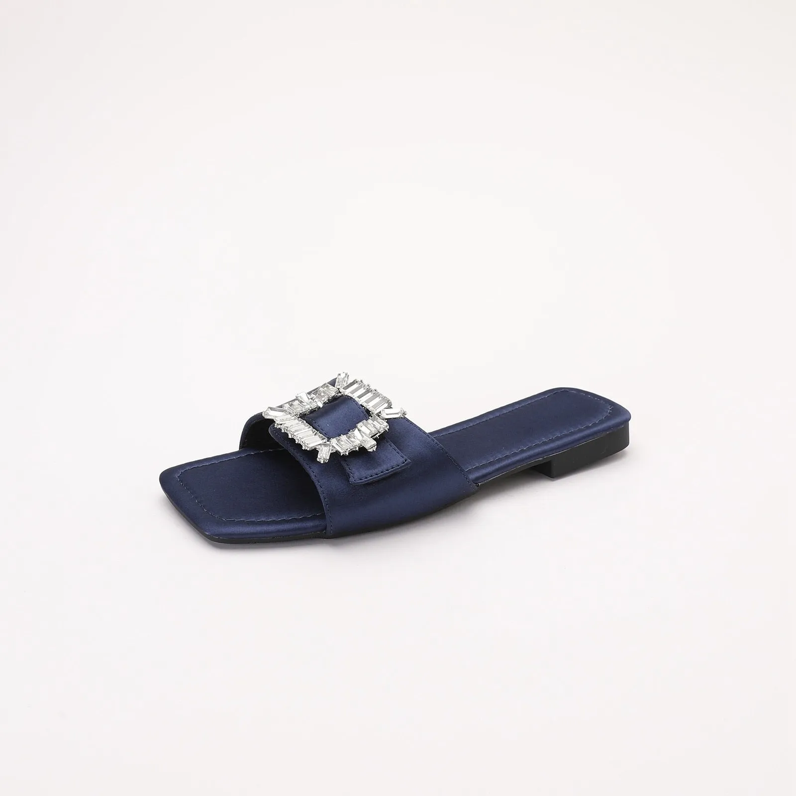 Chaitali Rhinestone Buckled Satin Slippers - 5 Colors