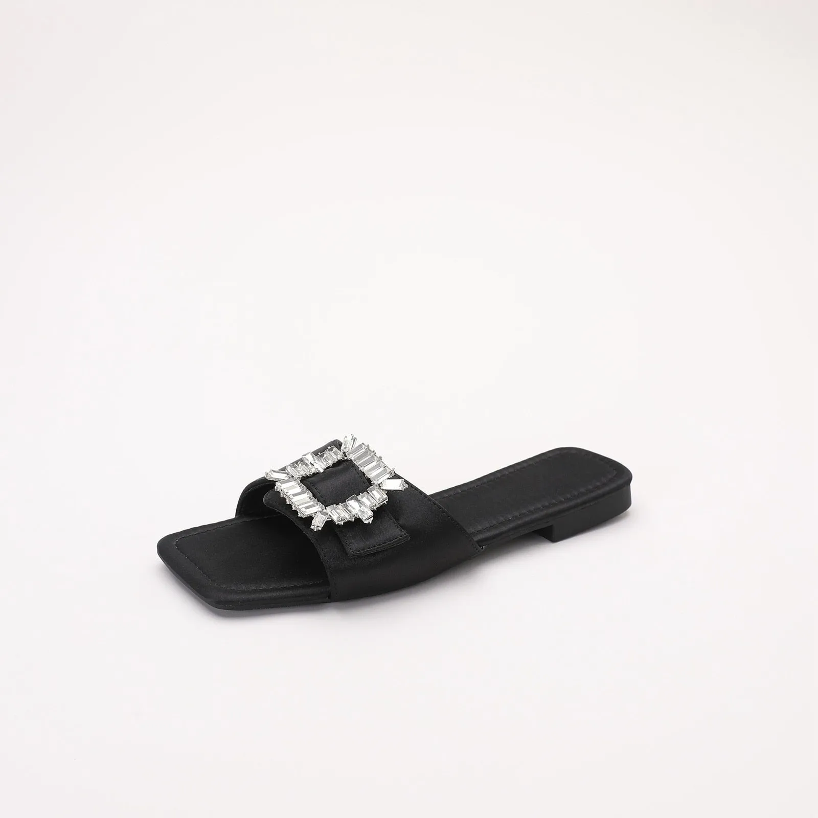 Chaitali Rhinestone Buckled Satin Slippers - 5 Colors