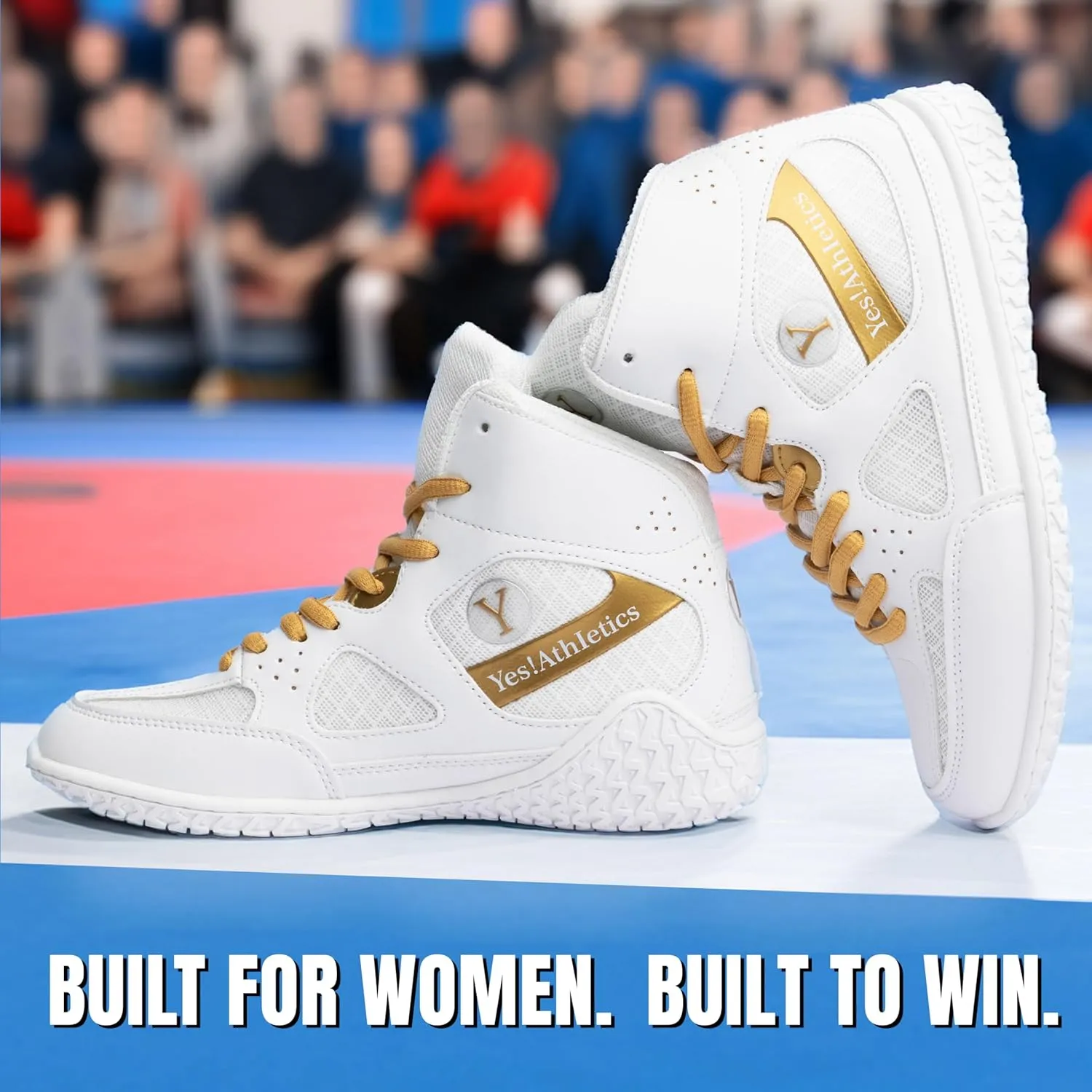 Champion2 Women's Wrestling Shoes, Boxing Shoes - Durable, Lightweight, Breathable Training Sneakers for MMA, Powerlifting, Weightlifting, Fitness - White Gold