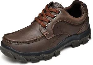 CHICLOVEY Men's Low-Cut Trail Hiking Shoes Outdoor Leather Sneakers with High-Traction Grip