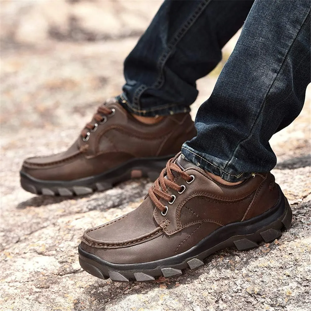 CHICLOVEY Men's Low-Cut Trail Hiking Shoes Outdoor Leather Sneakers with High-Traction Grip