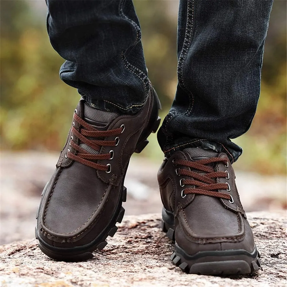 CHICLOVEY Men's Low-Cut Trail Hiking Shoes Outdoor Leather Sneakers with High-Traction Grip