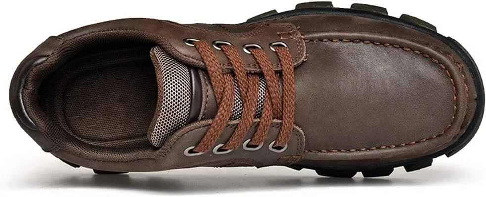 CHICLOVEY Men's Low-Cut Trail Hiking Shoes Outdoor Leather Sneakers with High-Traction Grip