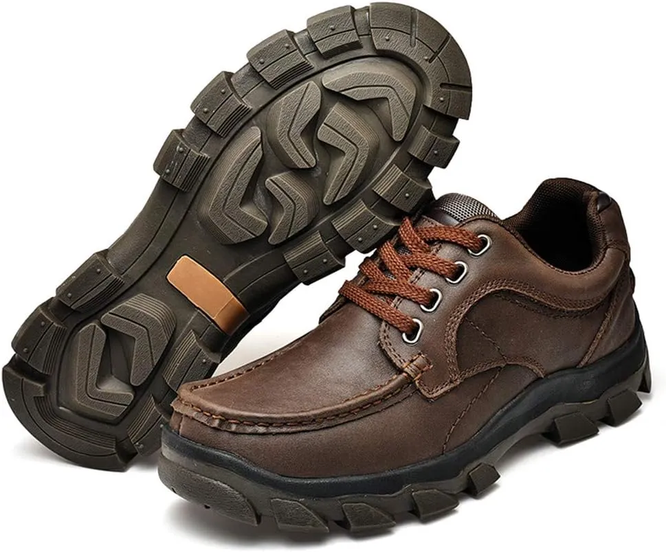 CHICLOVEY Men's Low-Cut Trail Hiking Shoes Outdoor Leather Sneakers with High-Traction Grip