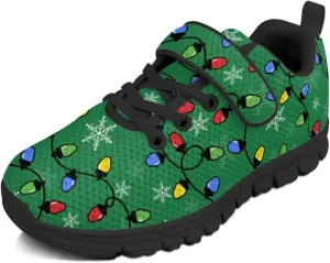 Christmas Colorful Lights Pattern Girls Boys Sneakers Kids Little Kid Tennis School Casual Walking Shoes（Black Sole）