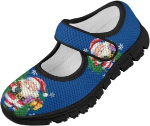 Christmas Print Girls Mary Jane Sneakers Dress Dance Shoes Athletic Walking Shoes for Outdoor Christmas Party,Activity,Wedding