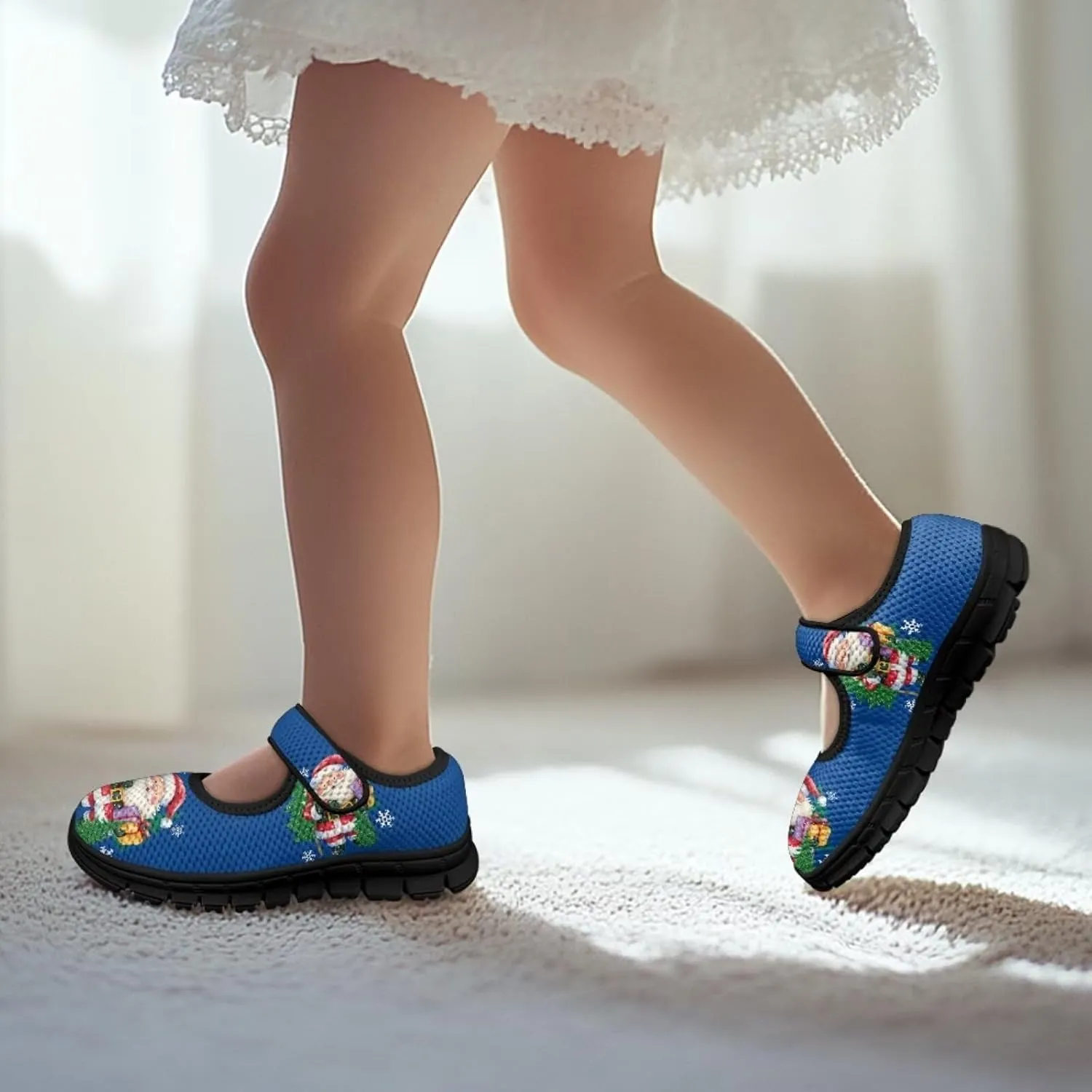 Christmas Print Girls Mary Jane Sneakers Dress Dance Shoes Athletic Walking Shoes for Outdoor Christmas Party,Activity,Wedding