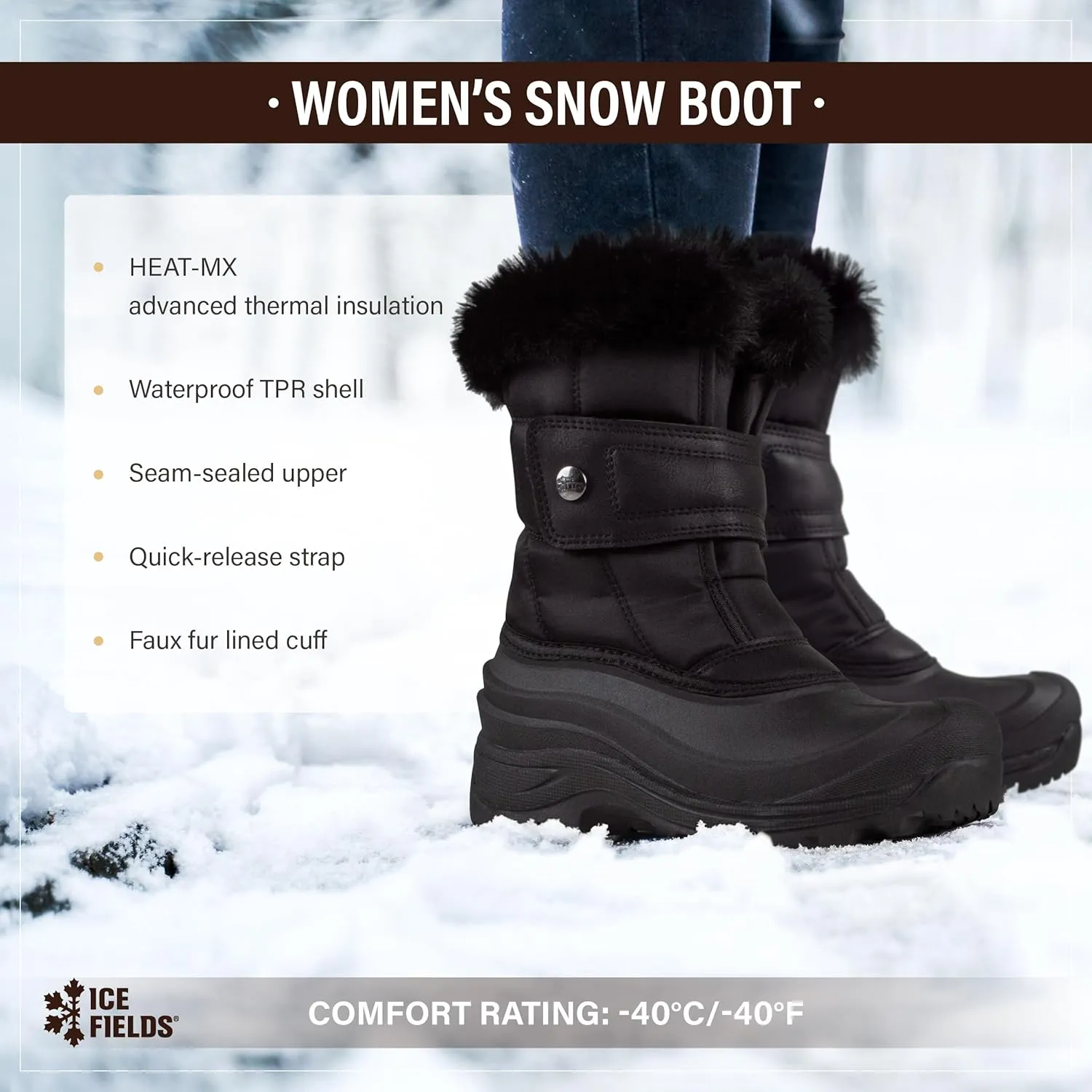 Clara Snow Winter Boots for Women, Warm, Insulated, Waterproof Shell, Faux Fur Lined Cuff