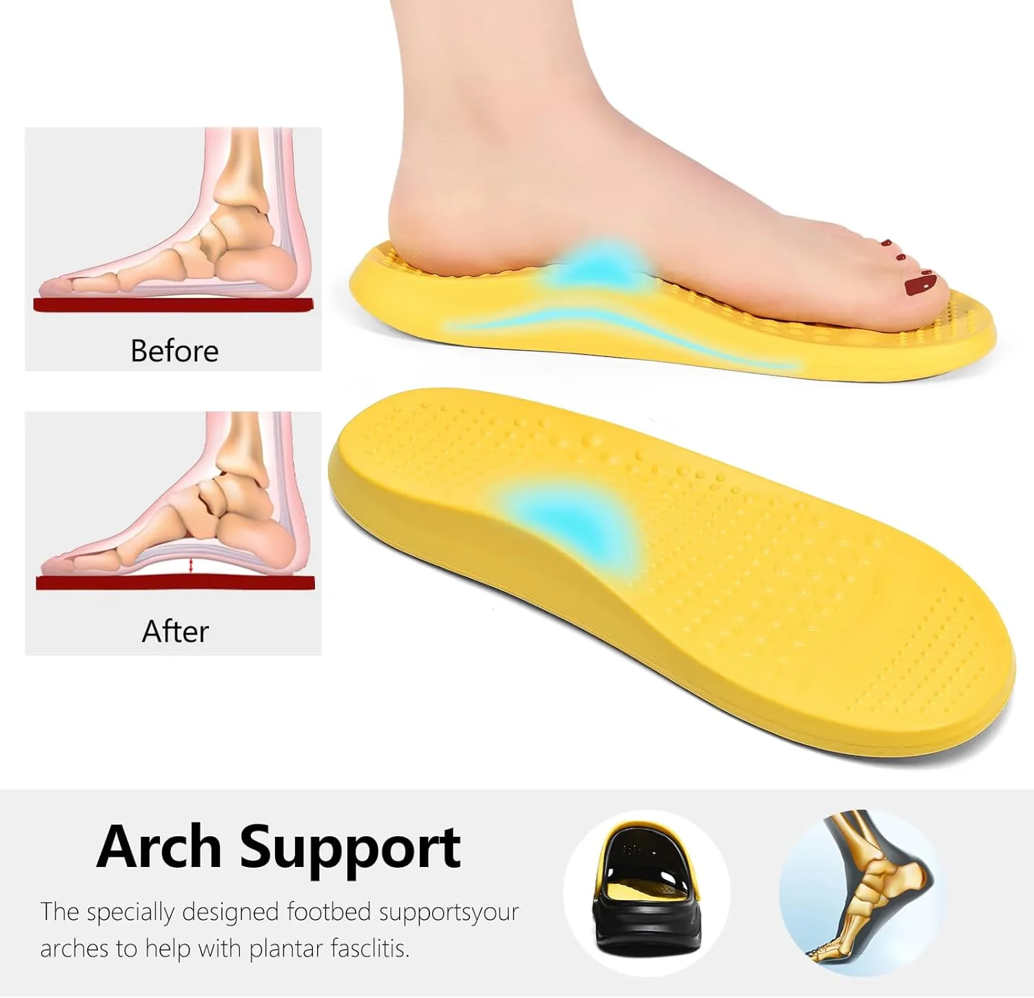 clootess Arch Support Garden Clogs Orthopedic Shoes for Women and Men Sandals Pillow Recovery Fasciitis Feet Insoles