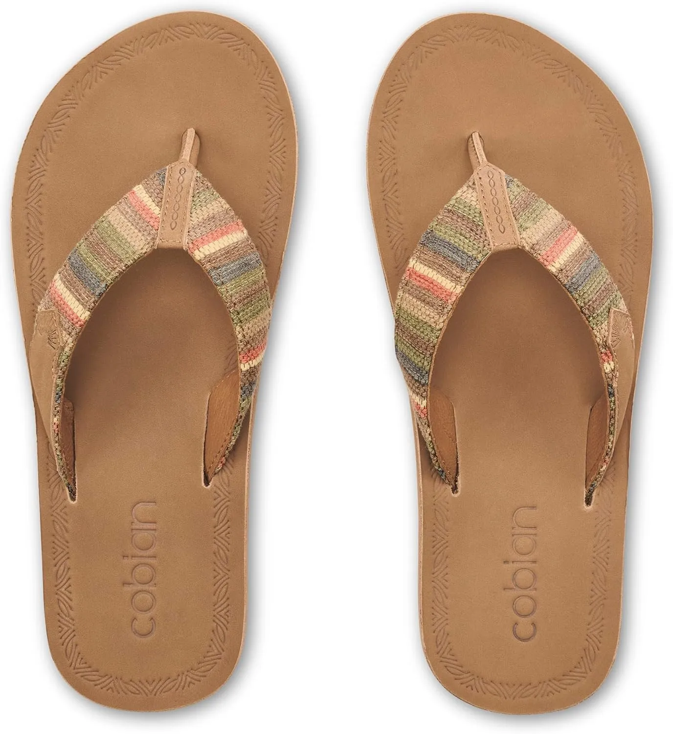 Cobian Campo Del Sol Sayulita Sandals for Women – Premium Leather Flip-Flops with Hand-Woven Textile Straps – Comfortable Casual Slip-On Footwear