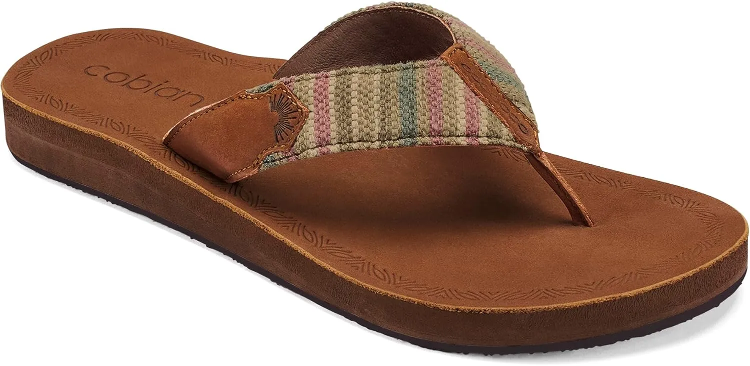 Cobian Campo Del Sol Sayulita Sandals for Women – Premium Leather Flip-Flops with Hand-Woven Textile Straps – Comfortable Casual Slip-On Footwear