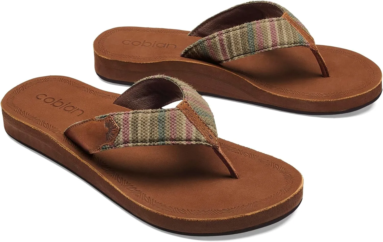 Cobian Campo Del Sol Sayulita Sandals for Women – Premium Leather Flip-Flops with Hand-Woven Textile Straps – Comfortable Casual Slip-On Footwear