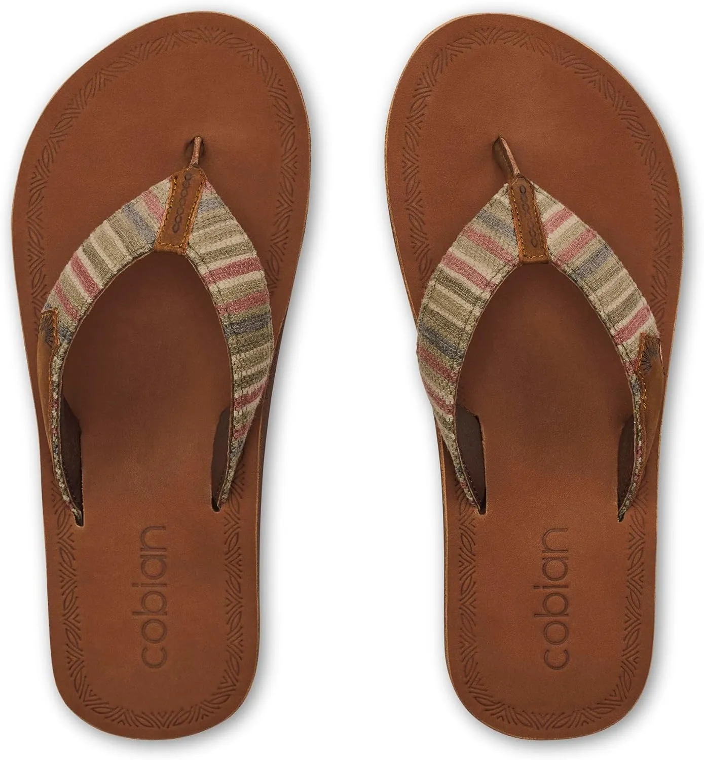 Cobian Campo Del Sol Sayulita Sandals for Women – Premium Leather Flip-Flops with Hand-Woven Textile Straps – Comfortable Casual Slip-On Footwear
