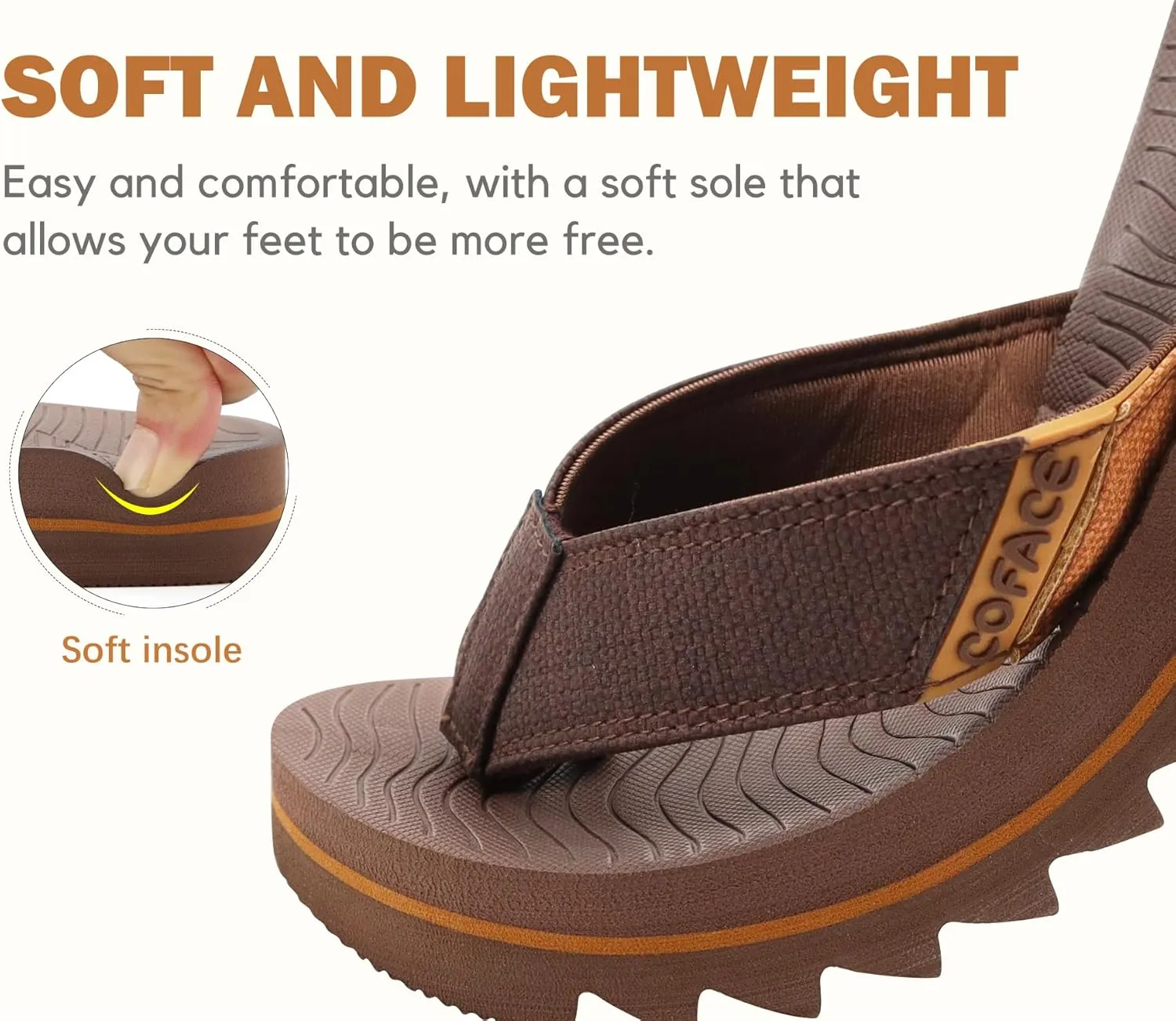 COFACE Flip Flops for Men with Arch Support Mens Sport Beach Thong-Sandals Outdoor 2025 Summer Leather Sandal for Man