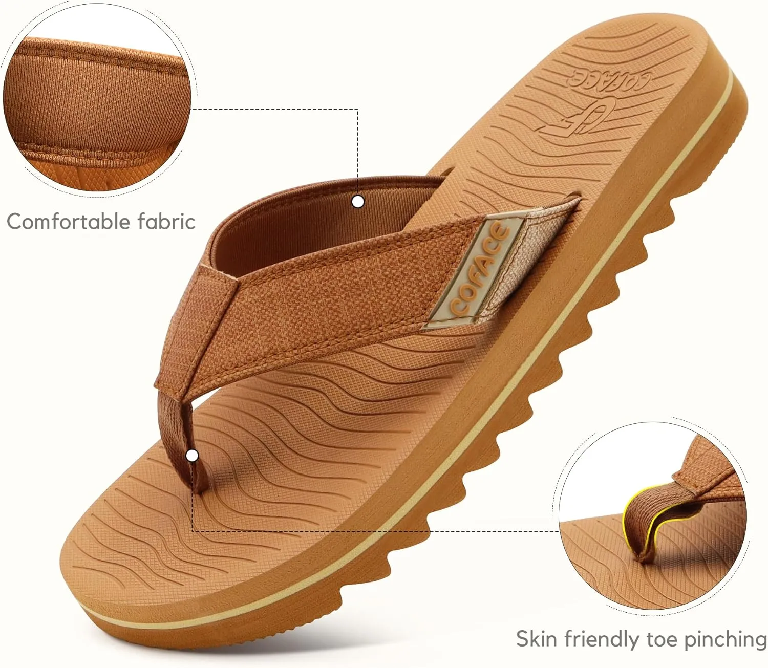 COFACE Flip Flops for Men with Arch Support Mens Sport Beach Thong-Sandals Outdoor 2025 Summer Leather Sandal for Man