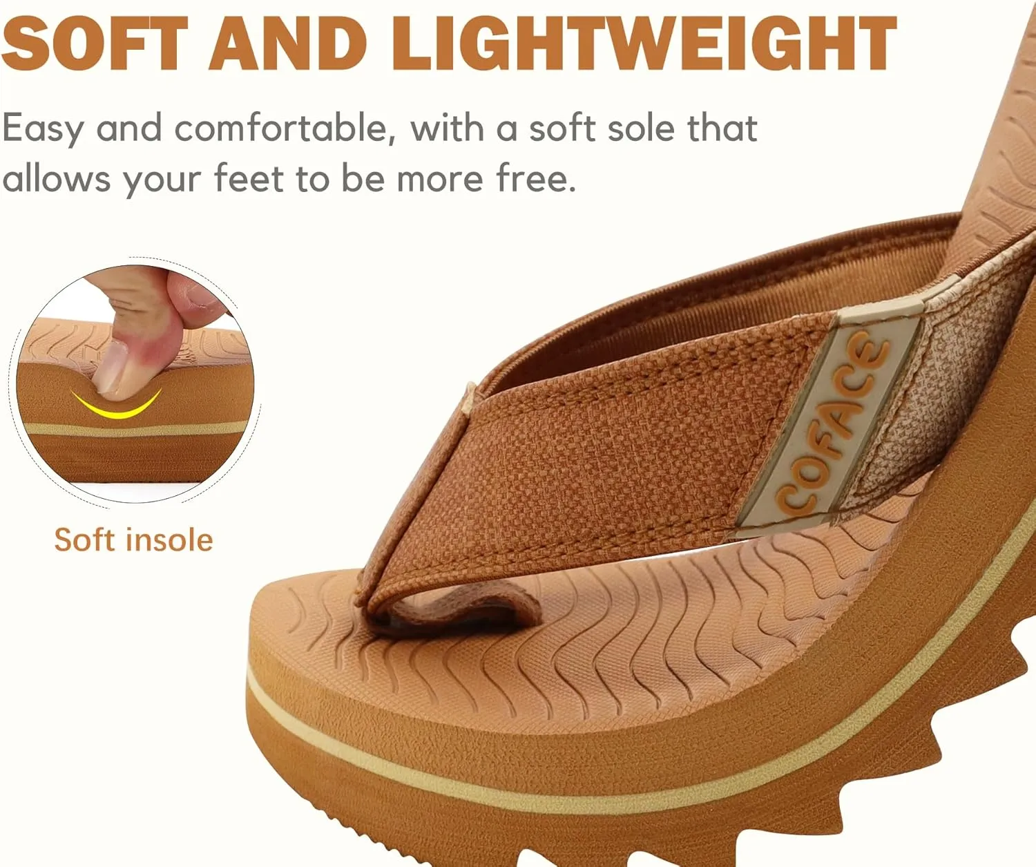 COFACE Flip Flops for Men with Arch Support Mens Sport Beach Thong-Sandals Outdoor 2025 Summer Leather Sandal for Man