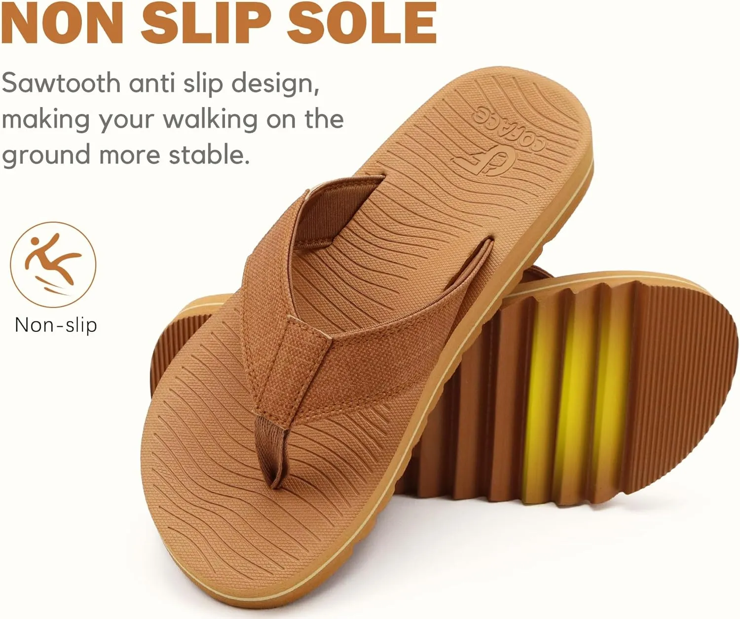 COFACE Flip Flops for Men with Arch Support Mens Sport Beach Thong-Sandals Outdoor 2025 Summer Leather Sandal for Man