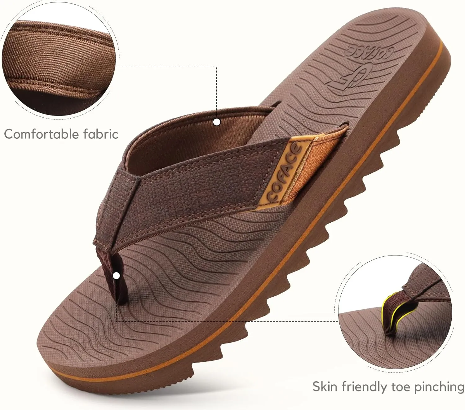 COFACE Flip Flops for Men with Arch Support Mens Sport Beach Thong-Sandals Outdoor 2025 Summer Leather Sandal for Man